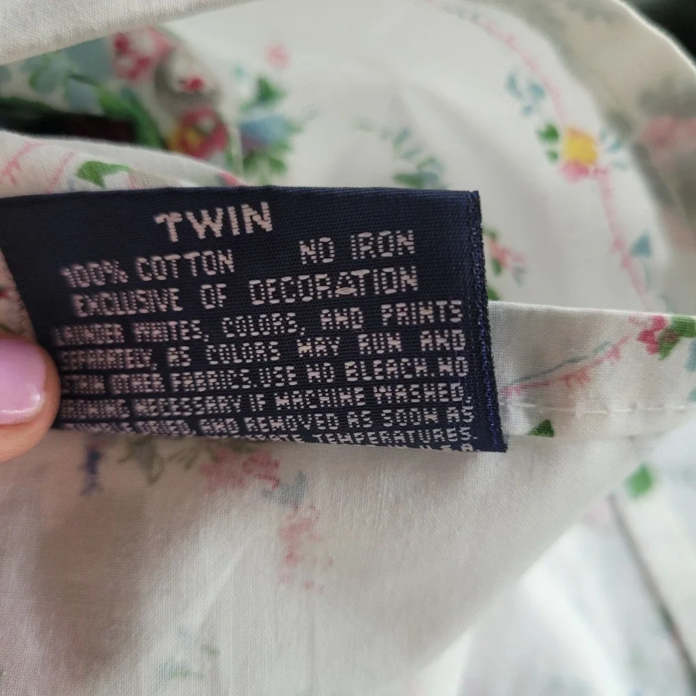 Vintage Ralph Lauren Blaine TWIN Ruffled Flat Sheet White Floral 100% Cotton